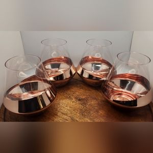 Whiskey Snifter Glasses with Angled Copper Design, Set of 4